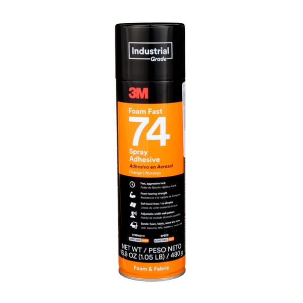 3M 7000023925 Foam Fast Spray Adhesive, 24 fl-oz Container Aerosol Can Container, Orange, 230 deg F