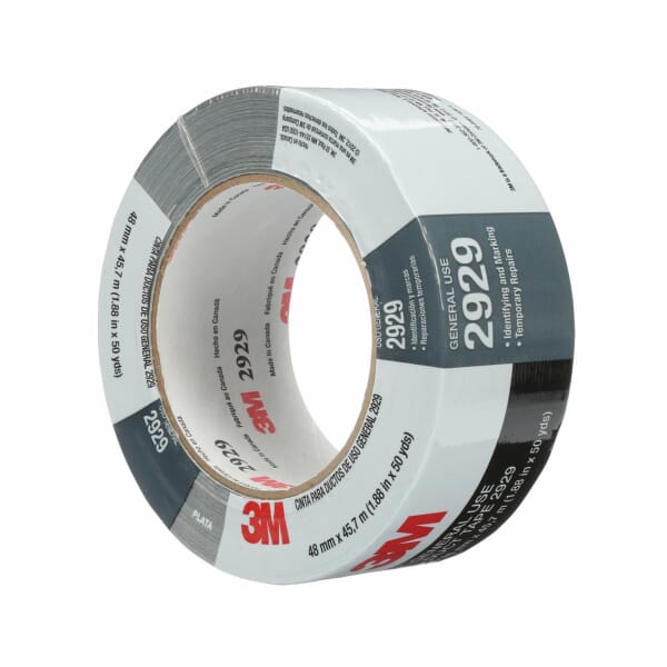 3M 7000029030 2929 General Use Tape, 50 yd L 1.88 in W, 5.5 mil THK, Rubber Adhesive, Polyethylene/Cloth Scrim Backing, Silver