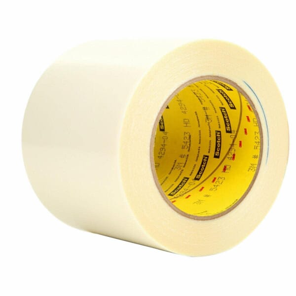 3M 7000029136 5423 Film Tape, 18 yd L 4 in W, 12 mil THK, Rubber Adhesive, Polyethylene Backing, Transparent