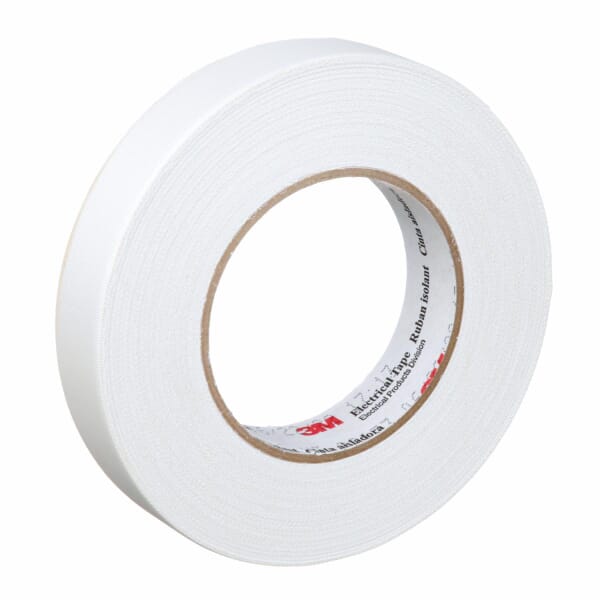3M 7000031347 Tape, 60 yd L 1 in W, 7 mil THK, Rubber Adhesive, Glass Cloth Backing, White