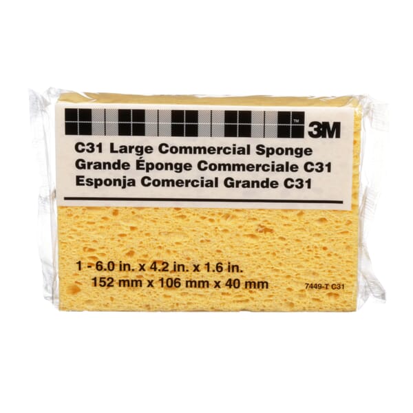 3M 7000042920 Commercial Size Sponge, Yellow, 6 in L x 4-1/4 in W x 1-5/8 in THK, Cellulose