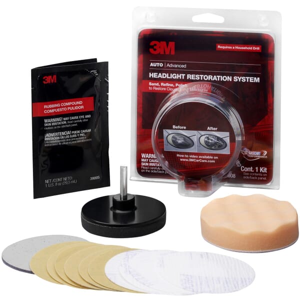 3M 7000045522 Headlight Lens Restoration System, For Use With 1200 to 1600 rpm Household Drill