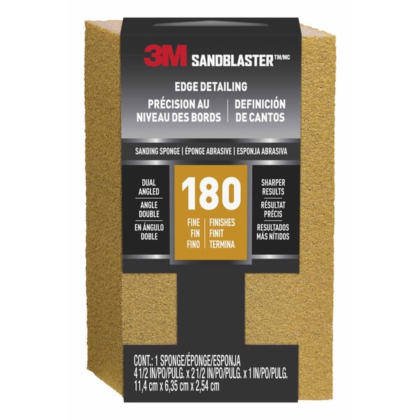 3M 7000047883 9564 Dual Angle Sponge, 4.5 in L 2.5 in W 1 in THK, 180 Grit, Fine Grade