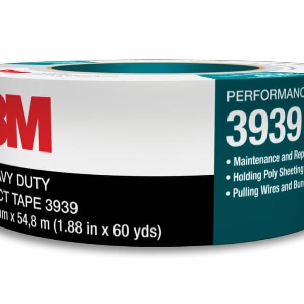 3M 7000048814 3939 Heavy Duty Tape, 59.93 yd L 0.94 in W, 8.6 mil THK, Rubber Adhesive, Polyethylene/Cloth Scrim Backing, Silver