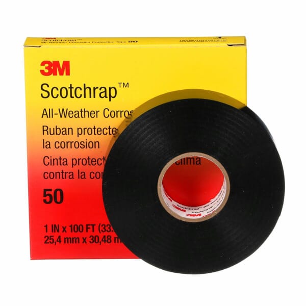 3M 7000057501 50UP Corrosion Protection Tape, 100 ft L 1 in W, 0.1 in THK, Rubber Adhesive, PVC Backing, Black