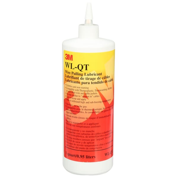3M 7000058273 WL Series Wire Pulling Lubricant, 1 qt Container Bottle Container, Gel Form, Translucent White, Specific Gravity: 1.01