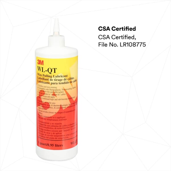 3M 7000058273 WL Series Wire Pulling Lubricant, 1 qt Container Bottle Container, Gel Form, Translucent White, Specific Gravity: 1.01