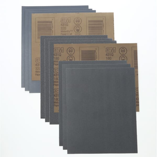 3M 7000118314 431Q Paper Sheet, 11 in L x 9 in W, 120 Grit, Fine Grade, Silicon Carbide Abrasive, Paper Backing