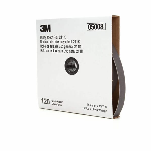 3M 7000118335 211K Flexible Roll, 50 ft L 1 in W, 120 Grit, Aluminum Oxide Abrasive, Cloth Backing