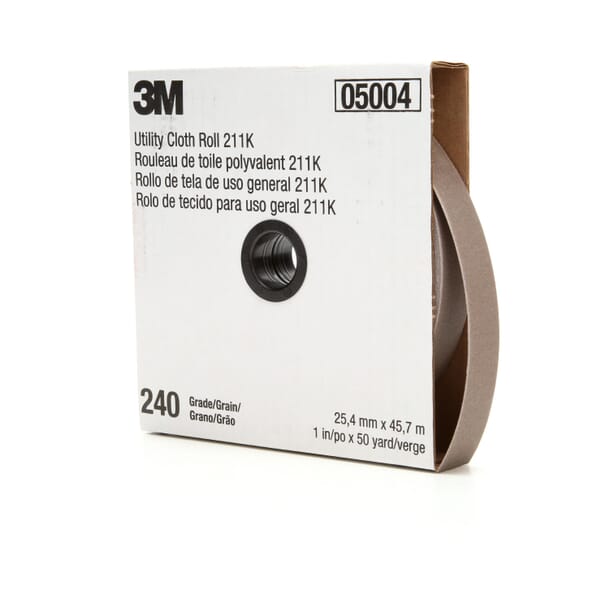 3M 7000118346 Utility Cloth Roll, 50 yd L Roll x 1 in W Roll, 240 Grit, Very Fine Grade, Aluminum Oxide Abrasive, Cloth Backing