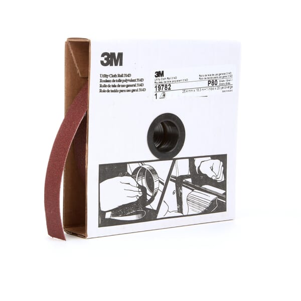 3M 7000118504 Utility Cloth Roll, 20 yd L Roll x 1 in W Roll, 80 Grit, Medium Grade, Aluminum Oxide Abrasive, Cloth Backing