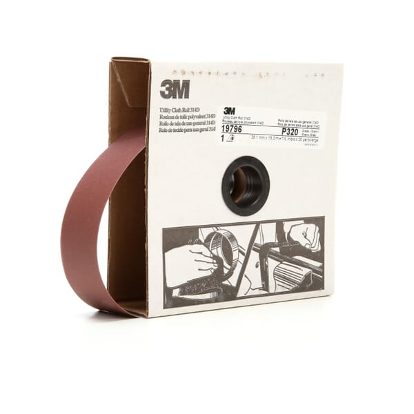 3M 7000118517 Utility Cloth Roll, 20 yd L Roll x 1-1/2 in W Roll, 320 Grit, Very Fine Grade, Aluminum Oxide Abrasive, Cloth Backing