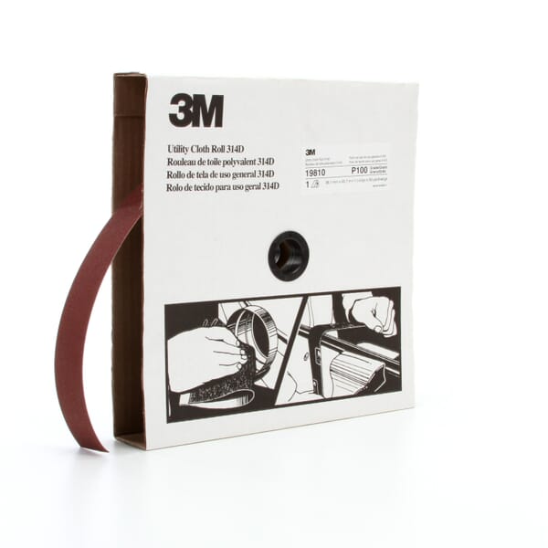 3M 7000118530 314D Utility Cloth Roll, 50 yd L Roll x 1-1/2 in W Roll, 100 Grit, Fine Grade, Aluminum Oxide Abrasive, Cloth Backing