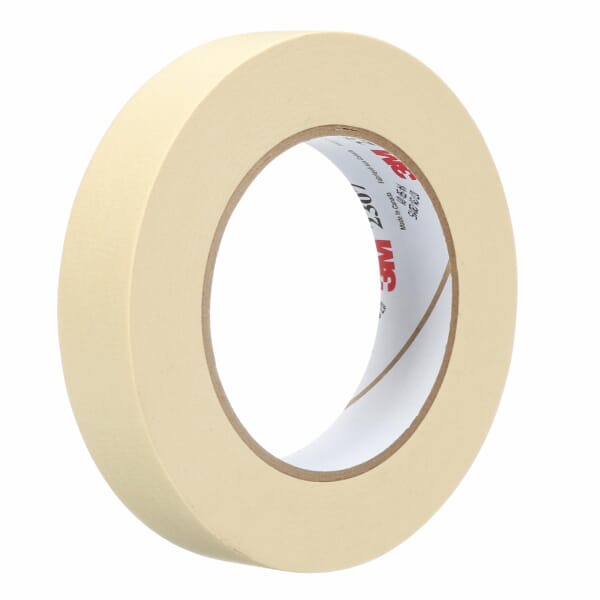 3M 7000123531 2307 Tape, 60.14 yd L 0.94 in W, 5.2 mil THK, Rubber Adhesive, Crepe Paper Backing