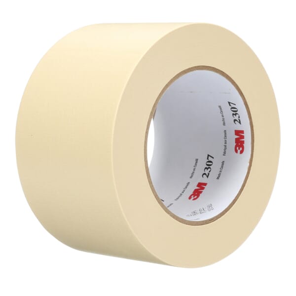 3M 7000123726 2307 Tape, 60.14 yd L 3.77 in W, 5.2 mil THK, Rubber Adhesive, Crepe Paper Backing
