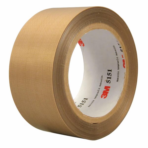 3M 7000028973 5151 General Purpose Cloth Tape, 36 yd L 2 in W, 3 mil THK, Silicone Adhesive, Glass Cloth/PTFE Backing, Light Brown
