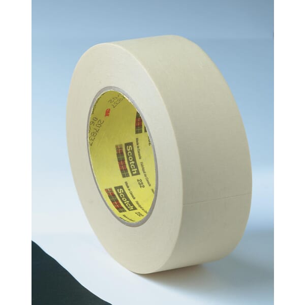 3M 7000001267 232 High Performance Tape, 60.14 yd L 2.83 in W, 6.3 mil THK, Rubber Adhesive, Crepe Paper Backing