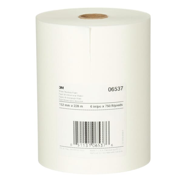 3M 7000126065 Masking Paper, 750 ft Roll L x 6 in W x 1.5 mil THK, Paper, White