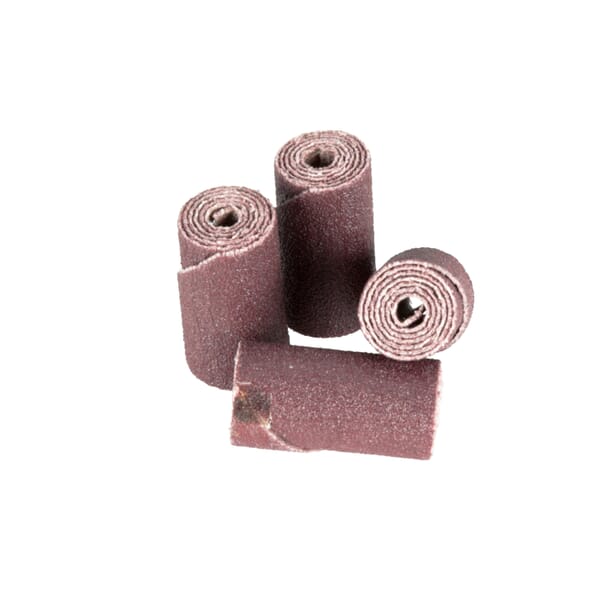 3M 7010290115 Coated Regular Cartridge Roll, 1/2 in Dia x 1 in OAL, 1/8 in Dia Pilot Hole, P120 Grit, Aluminum Oxide Abrasive
