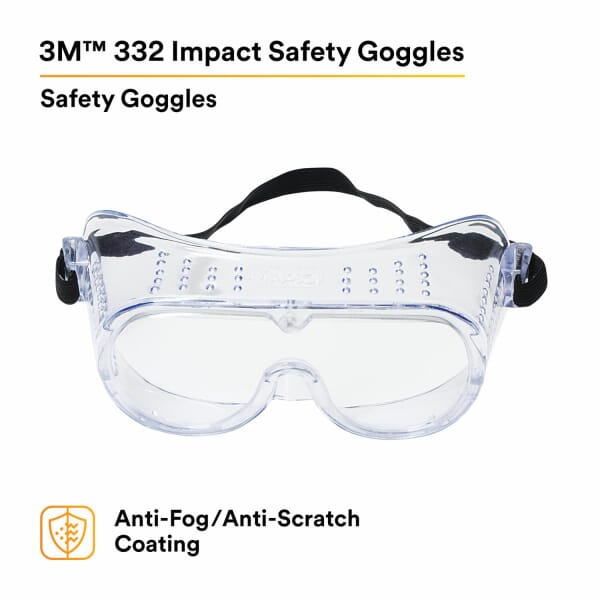 3M 7010340634 40650 Impact Safety Goggle, Uncoated Transparent, Cloth Strap, ANSI Z87.1-2015