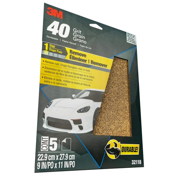 3M 7010364782 32118 Sandpaper, 11 in L 9 in W, 40 Grit, Aluminum Oxide Abrasive