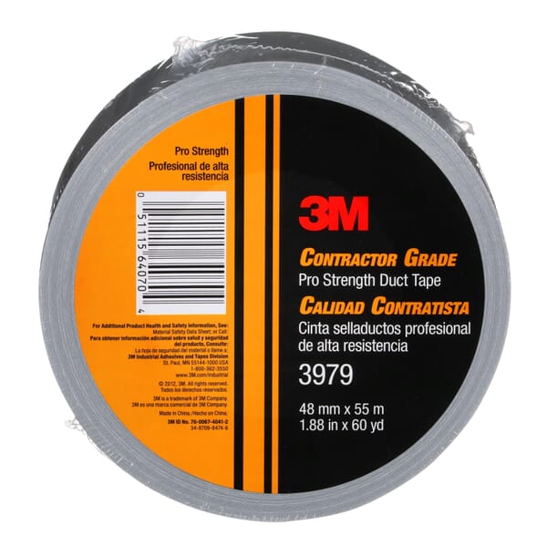 3M 7010375912 3979 Pro Strength Tape, 60 yd L 1.88 in W, Synthetic Rubber Adhesive, Polyethylene/Cloth Scrim Backing, Silver