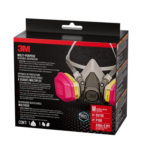 3M 7010377307 Dual Cartridge Multi-Purpose Drop Down Respirator, Universal, Resists: Solid and Liquid Aerosols