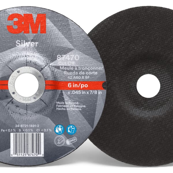 3M 7010409304 Type 27 Cut-Off Wheel, 6 in Dia Wheel x 0.045 in THK Wheel, 7/8 in Center Hole, Ceramic Grain Abrasive