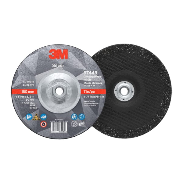 3M 7010412150 Type 27 Grinding Wheel, 7 in Dia Wheel x 1/4 in THK Wheel, 36 Grit, Ceramic Grain Abrasive