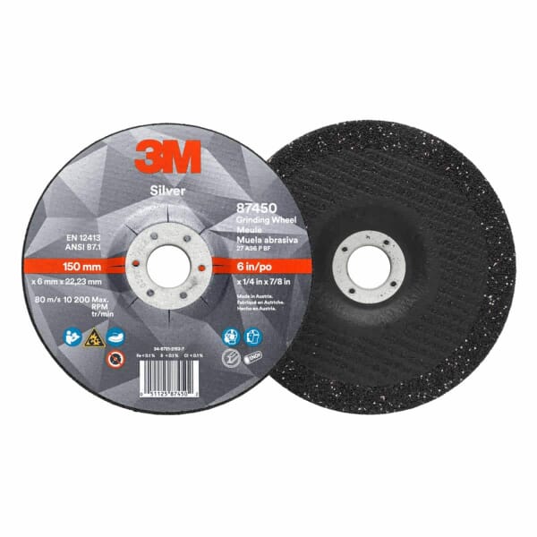 3M 7010414997 87450 Wheel, 6 in Dia 0.25 in THK, 0.875 in Center Hole, 36+ Grit, Precision Shaped Ceramic Abrasive