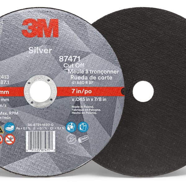 3M 7010414998 Silver Abrasive Cut-Off Wheel, 7 in Dia Wheel x 0.045 in THK Wheel, 7/8 in Center Hole, 60 Grit, Ceramic Abrasive