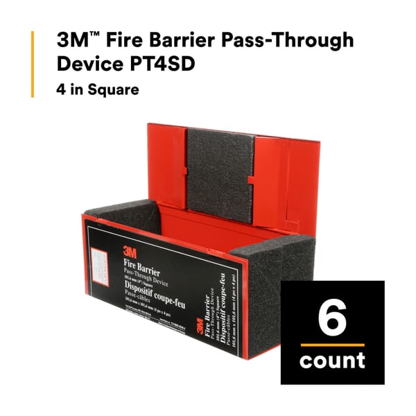 3M 7100004181 Fire Barrier Pass Through Device, Squared Shape, 4 in L x 4 in W x 10 in H, 3 hr Fire Rating, ASTM E 814, UL Listed
