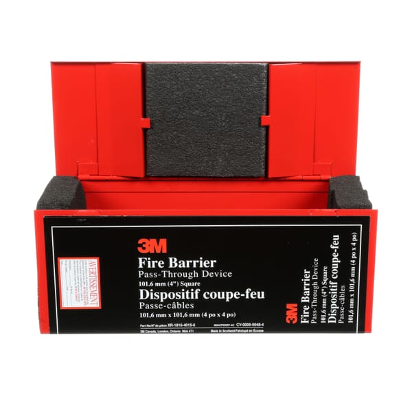 3M 7100004181 PT4SD Fire Barrier Pass-Through Device, Square Shape, 4 in L, 3 hr Fire Rating, ASTM E814