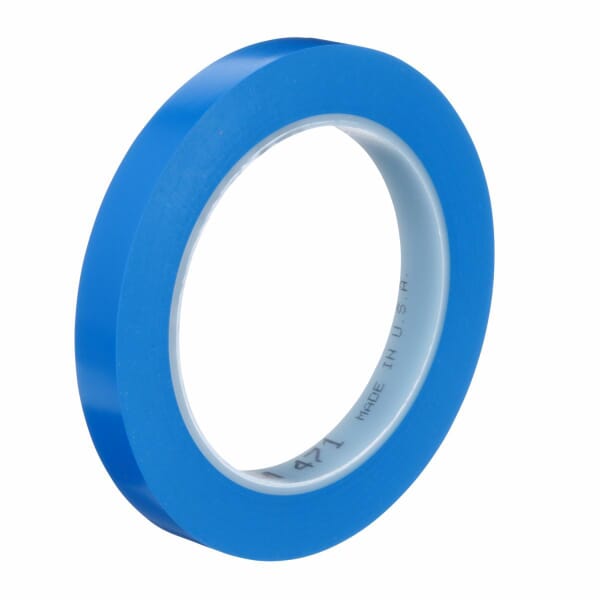 3M 7100044170 471 Tape, 36 yd L 0.5 in W, 5.2 mil THK, Rubber Adhesive, Vinyl Backing, Blue