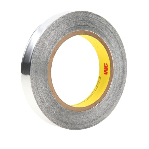 3M 7100059421 425 Foil Tape, 60 yd L 0.97 in W, 0.12 mm THK, Acrylic Adhesive, Aluminum Foil Backing, Silver