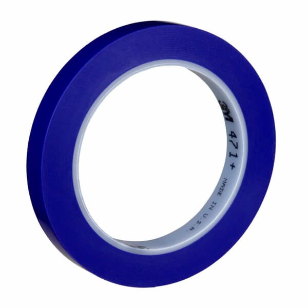 3M 7100056217 471+ Tape, 36 yd L 0.5 in W, 5.3 mil THK, Rubber Adhesive, PVC/Vinyl Backing, Indigo