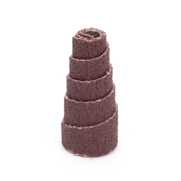 3M 7100085779 Full Tapered Cartridge Roll, 1/2 in Dia x 1 in OAL, 1/8 in Dia Pilot Hole, P120 Grit, Aluminum Oxide Abrasive