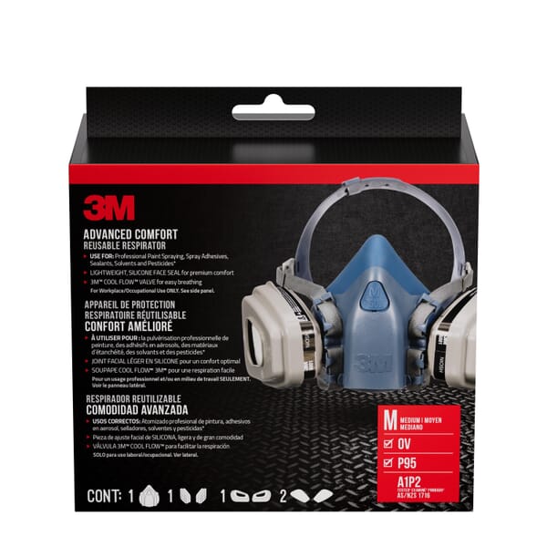 3M 7100110939 7500 Half Facepiece Valved Paint Respirator, M, Resists: Organic Vapors