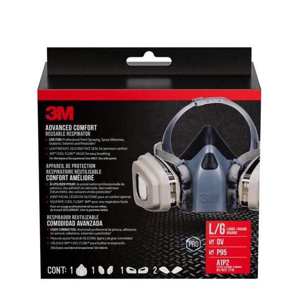 3M 7100115657 7500 Half Facepiece Valved Paint Respirator, L, Resists: Organic Vapors