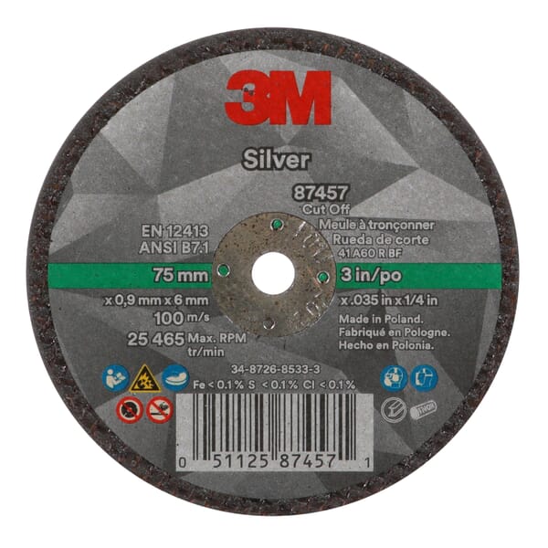 3M 7100138406 Type 1 Abrasive Cut-Off Wheel, 3 in Dia Wheel x 0.035 in THK Wheel, Ceramic Abrasive