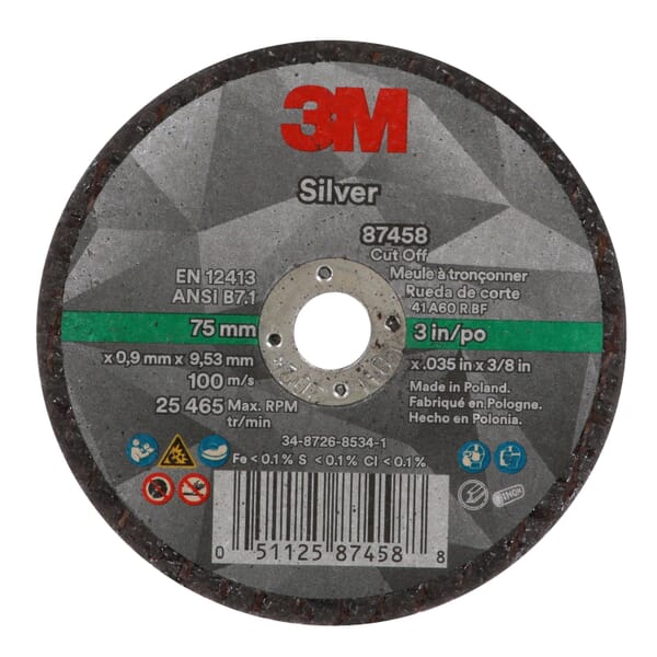 3M 7100139208 Type 1 Abrasive Cut-Off Wheel, 3 in Dia Wheel x 0.035 in THK Wheel, Ceramic Abrasive