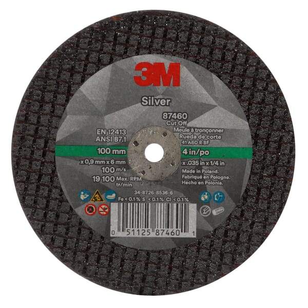 3M 7100139212 Type 1 Abrasive Cut-Off Wheel, 4 in Dia Wheel x 0.035 in THK Wheel, Ceramic Abrasive