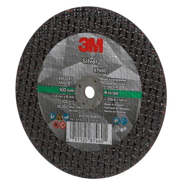 3M 7100139212 87460 Type 1 Wheel, 4 in Dia 0.035 in THK, 0.25 in Center Hole, 60+ Grit, Precision Shaped Ceramic Abrasive