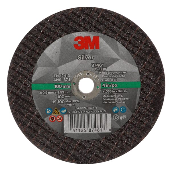 3M 7100139214 Type 1 Abrasive Cut-Off Wheel, 4 in Dia Wheel x 0.035 in THK Wheel, Ceramic Abrasive