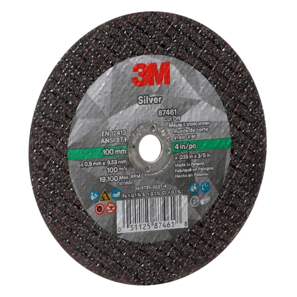 3M 7100139214 87461 Wheel, 4 in Dia 0.035 in THK, 0.375 in Center Hole, 60+ Grit, Precision Shaped Ceramic Abrasive