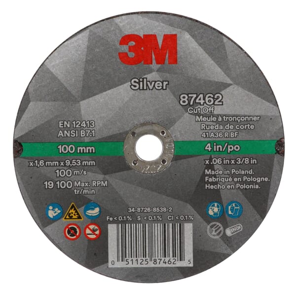 3M 7100139215 Type 1 Abrasive Cut-Off Wheel, 4 in Dia Wheel x 0.06 in THK Wheel, Ceramic Abrasive