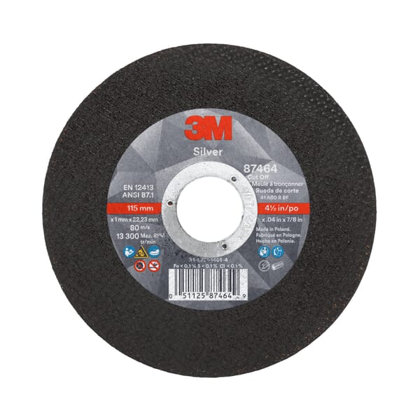 3M 7100139226 Abrasive Cut-Off Wheel, 4-1/2 in Dia Wheel x 0.04 in THK Wheel, 7/8 in Center Hole, Ceramic Abrasive