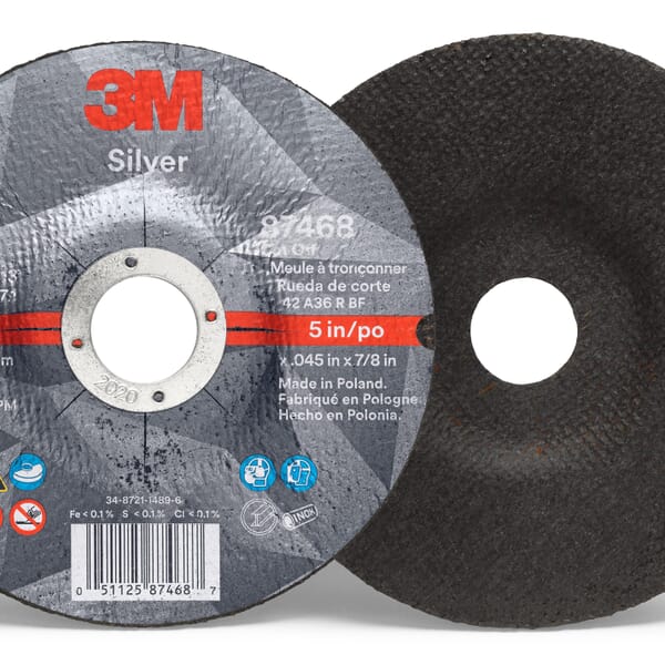 3M 7100139237 Type 27 Cut-Off Wheel, 5 in Dia Wheel x 0.045 in THK Wheel, 7/8 in Center Hole, Ceramic Grain Abrasive