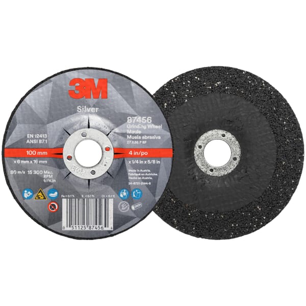 3M 7100141076 Type 27 Grinding Wheel, 4 in Dia Wheel x 1/4 in THK Wheel, 5/8 in Center Hole, 36 Grit, Ceramic Grain Abrasive
