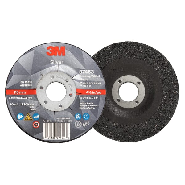 3M 7100141079 Type 27 Grinding Wheel, 4-1/2 in Dia Wheel x 1/4 in THK Wheel, 7/8 in Center Hole, 36 Grit, Ceramic Grain Abrasive